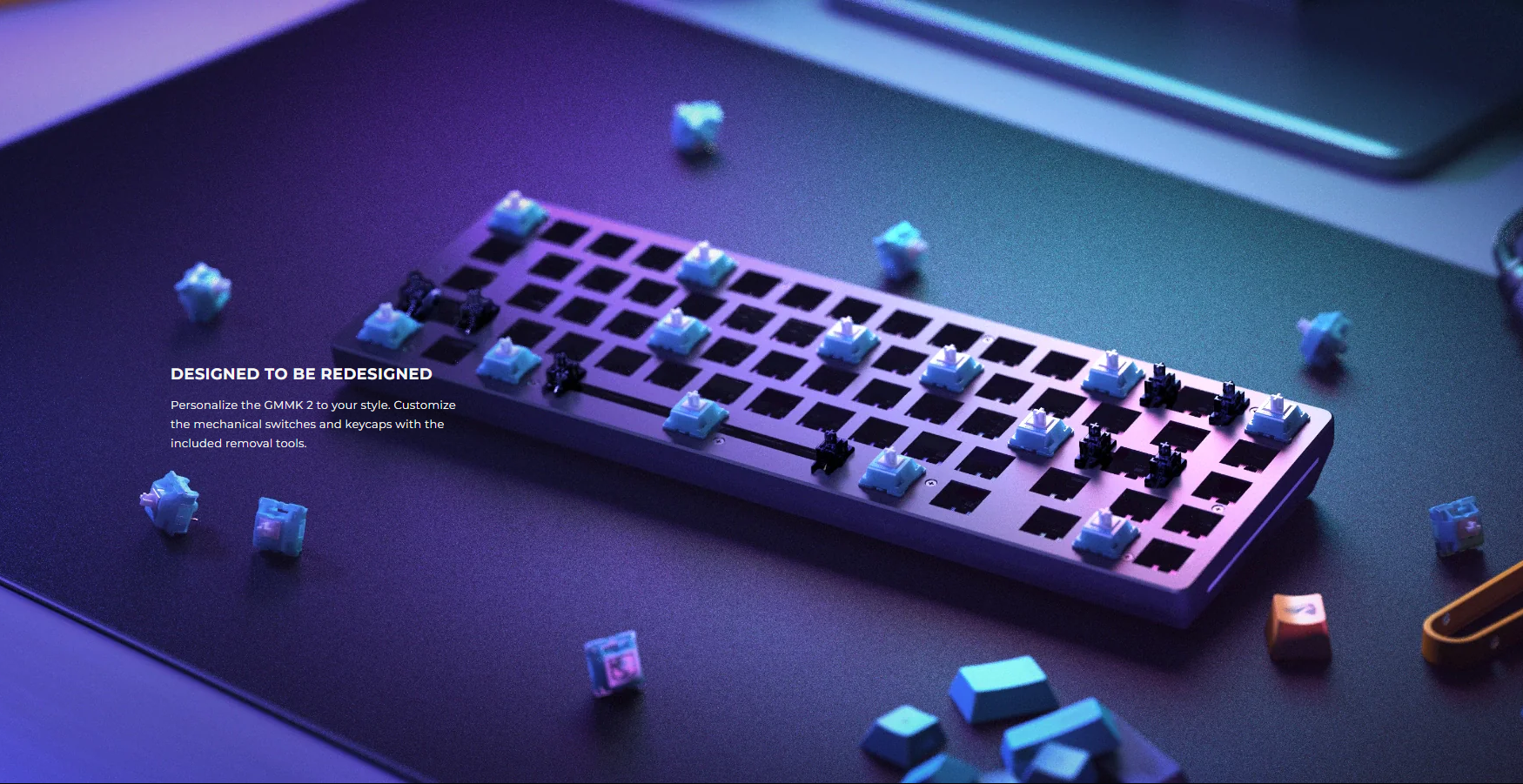 A large marketing image providing additional information about the product Glorious GMMK 2 96% Mechanical Keyboard - White (Prebuilt) - Additional alt info not provided